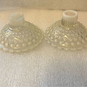 Vintage opalescent hobnail candlestick holders
